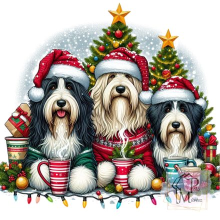 Karácsonyi Bearded Collie póló - Beardie póló - Kutyás póló - Egyedi Feliratos póló