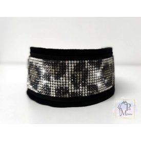   Szürke Leopárd Luxus Bársony Félfojtós Nyakörv strasszokkal - Strasszos Kutya Nyakörv