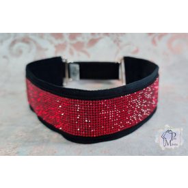   Piros Luxus Bársony Félfojtós Nyakörv strasszokkal - Strasszos Kutya Nyakörv