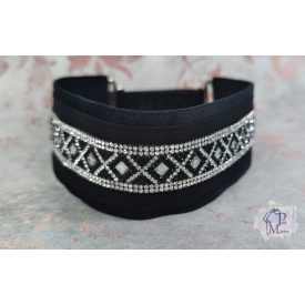   Fekete Fehér Luxus Bársony Félfojtós Nyakörv strasszokkal - Strasszos Kutya Nyakörv