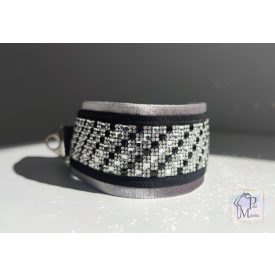   Fekete Fehér Luxus Bársony Félfojtós Nyakörv strasszokkal - Strasszos Kutya Nyakörv