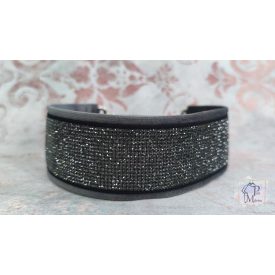   Szürke Luxus Bársony Félfojtós Nyakörv strasszokkal - Strasszos Kutya Nyakörv