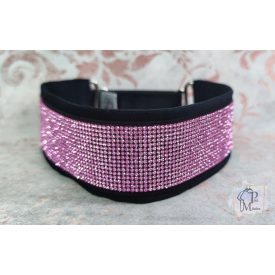   Pink Luxus Bársony Félfojtós Nyakörv strasszokkal - Strasszos Kutya Nyakörv