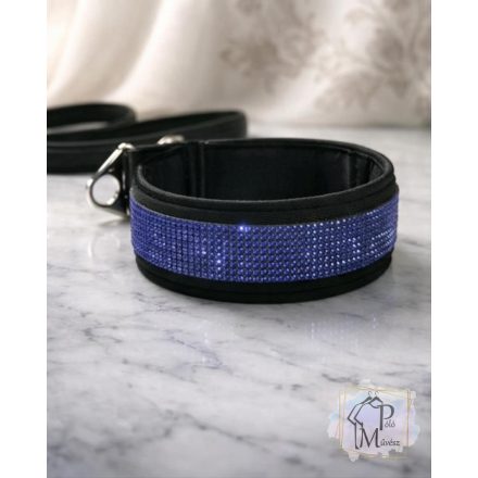 Blue Moon Luxus Bársony Félfojtós Nyakörv strasszokkal - Strasszos Kutya Nyakörv 3cm széles