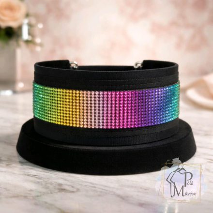 Rainbow Luxus Bársony Félfojtós Nyakörv strasszokkal - Strasszos Kutya Nyakörv