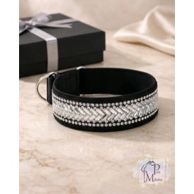   Kristály Luxus Bársony Félfojtós Nyakörv strasszokkal - Strasszos Kutya Nyakörv