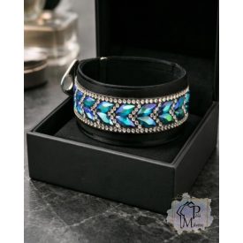   Blue Leaf Moon Luxus Bársony Félfojtós Nyakörv strasszokkal - Strasszos Kutya Nyakörv 3cm széles