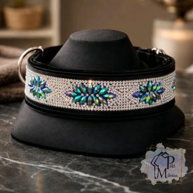   Blue Flower Luxus Bársony Félfojtós Nyakörv strasszokkal - Strasszos Kutya Nyakörv