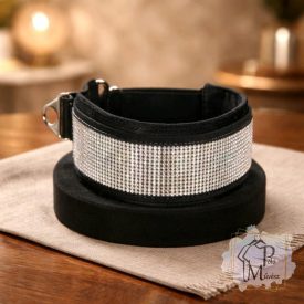   Kristály Luxus Bársony Félfojtós Nyakörv strasszokkal - Strasszos Kutya Nyakörv