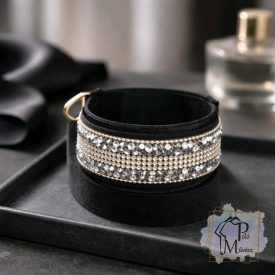   Crystal Mix Luxus Bársony Félfojtós Nyakörv strasszokkal - Strasszos Kutya Nyakörv 3cm széles