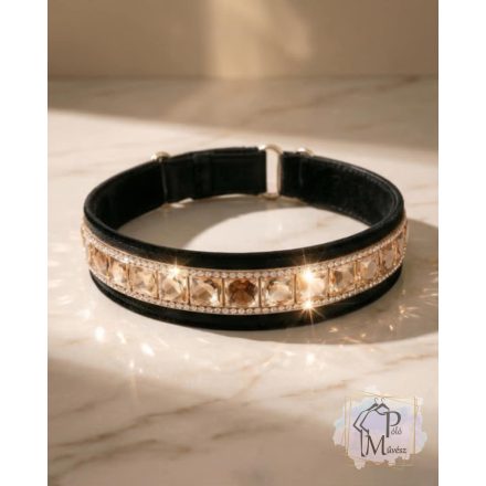 Rose Gold Luxus Bársony Félfojtós Nyakörv strasszokkal - Strasszos Kutya Nyakörv 3cm széles
