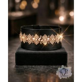   Rose Gold Luxus Bársony Félfojtós Nyakörv strasszokkal - Strasszos Kutya Nyakörv 3cm széles