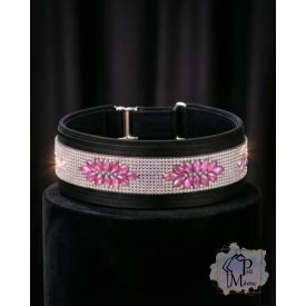   Pink Flower Luxus Bársony Félfojtós Nyakörv strasszokkal - Strasszos Kutya Nyakörv