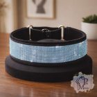 Bársony Félfojtós Nyakörv Világoskék strasszokkal - Strasszos Kutya Nyakörv